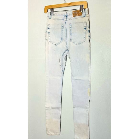 ONE TEASPOON Ultra Light Wash Low Waist Drop Crotch Skinny Leg Jeans Size 22 - Picture 2 of 9